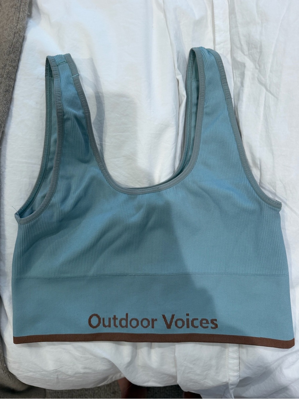 Outdoor Voices Blue Ribbed Scoop-Back Top